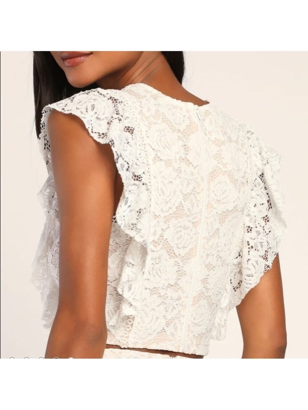 NWT Lulus Ivory Lace Ruffle Crop Top XS - Picture 4 of 7